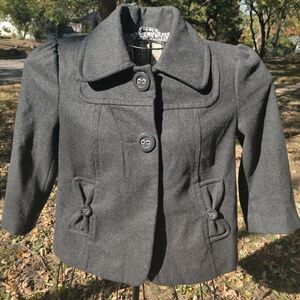 Anthro Tulle Gray Bow Wool Blend Swing Coat Sz S